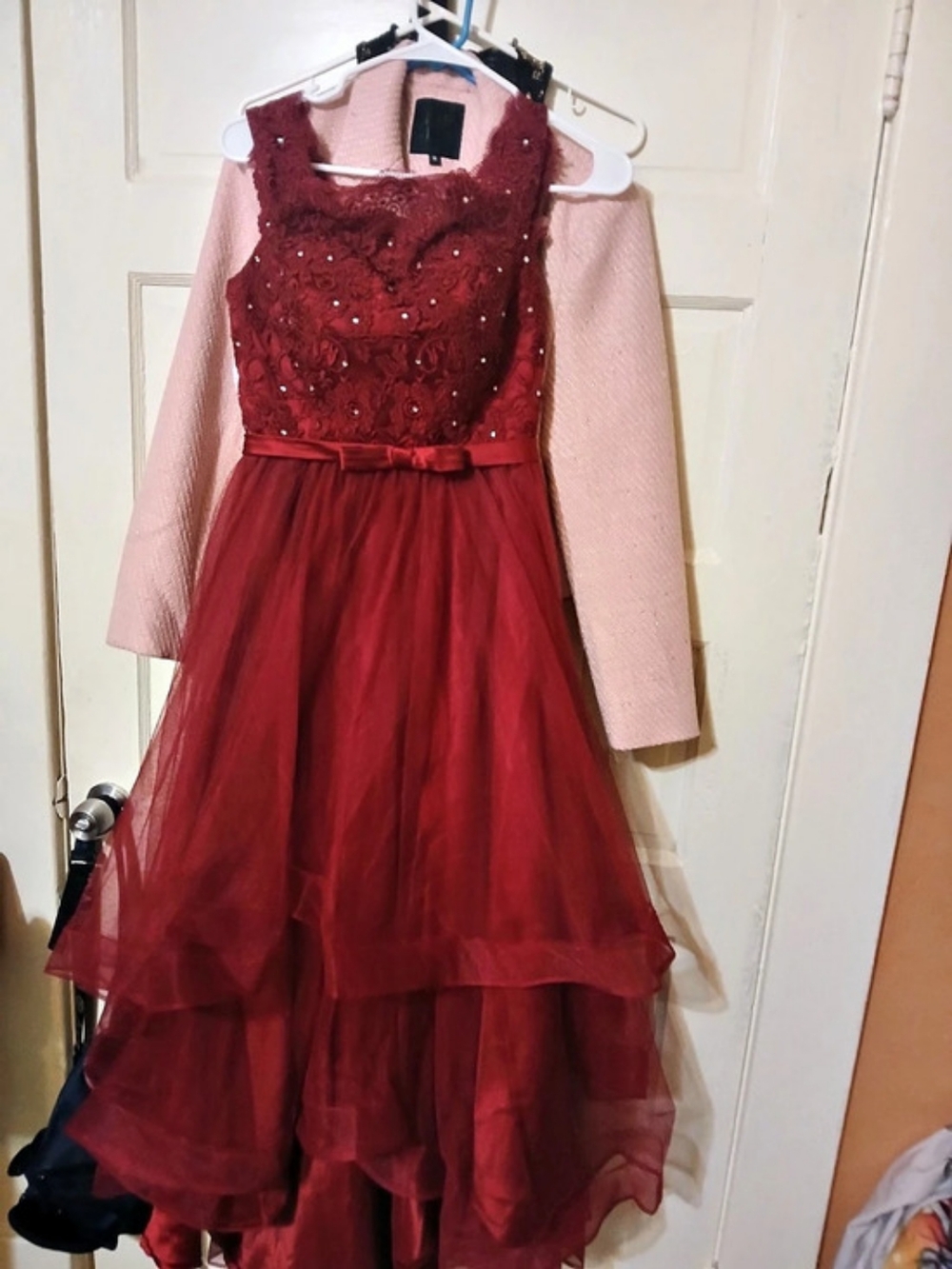 Girls Formal Lace & Tulle Dress in Red & Pink Like New